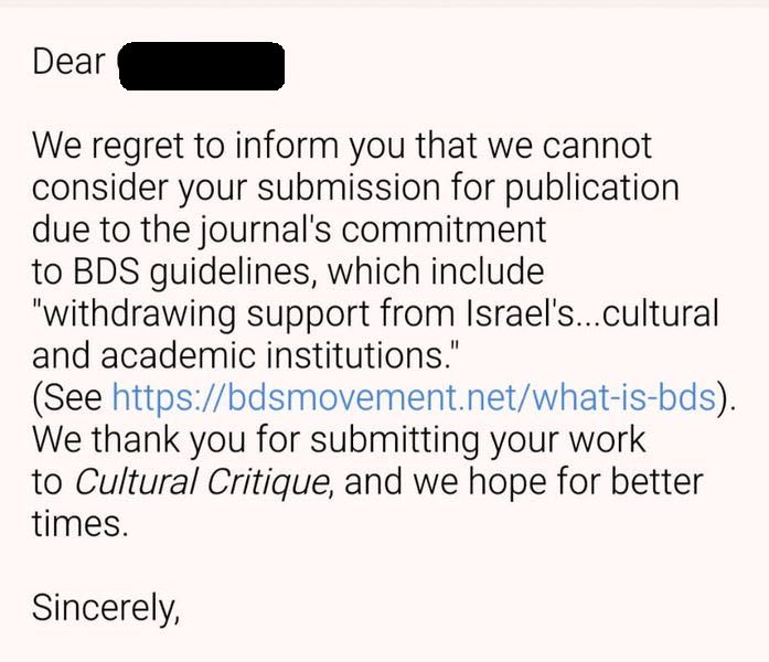 Adam Hayes, Ph.D. 🔣 (@adam_hayes_1) on Twitter photo Individual #Israeli scholars #blacklisted by #academic journals. Not only is this collective punishment, but an outright attack on #AcademicFreedom & objectivity. Silencing voices based on nationality is hypocritical & undermines principles of open discourse
<a href="/CulturalCritiq1/">Cultural Critique</a> #BDS Individual #Israeli scholars #blacklisted by #academic journals. Not only is this collective punishment, but an outright attack on #AcademicFreedom & objectivity. Silencing voices based on nationality is hypocritical & undermines principles of open discourse
<a href="/CulturalCritiq1/">Cultural Critique</a> #BDS