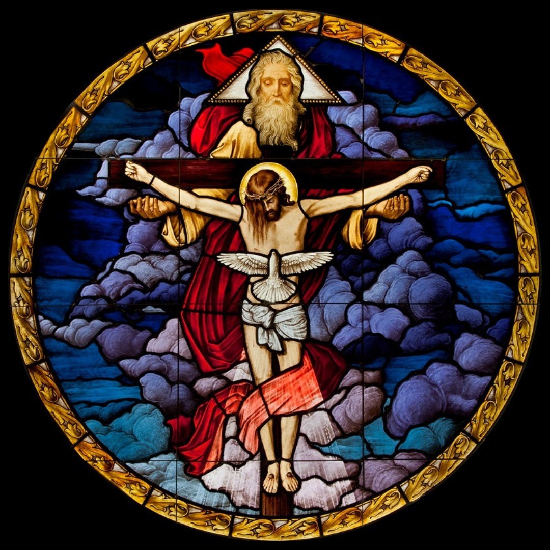 'We acknowledge the Trinity, holy and perfect, to consist of the Father, the Son and the Holy Spirit.' - #SaintAthanasiustheGreat 📷 Holy Trinity Stained Glass Window, Saint Anne's Catholic Church, San Diego, CA, USA/Beyer Studio. #Catholic_Priest #CatholicPriestMedia