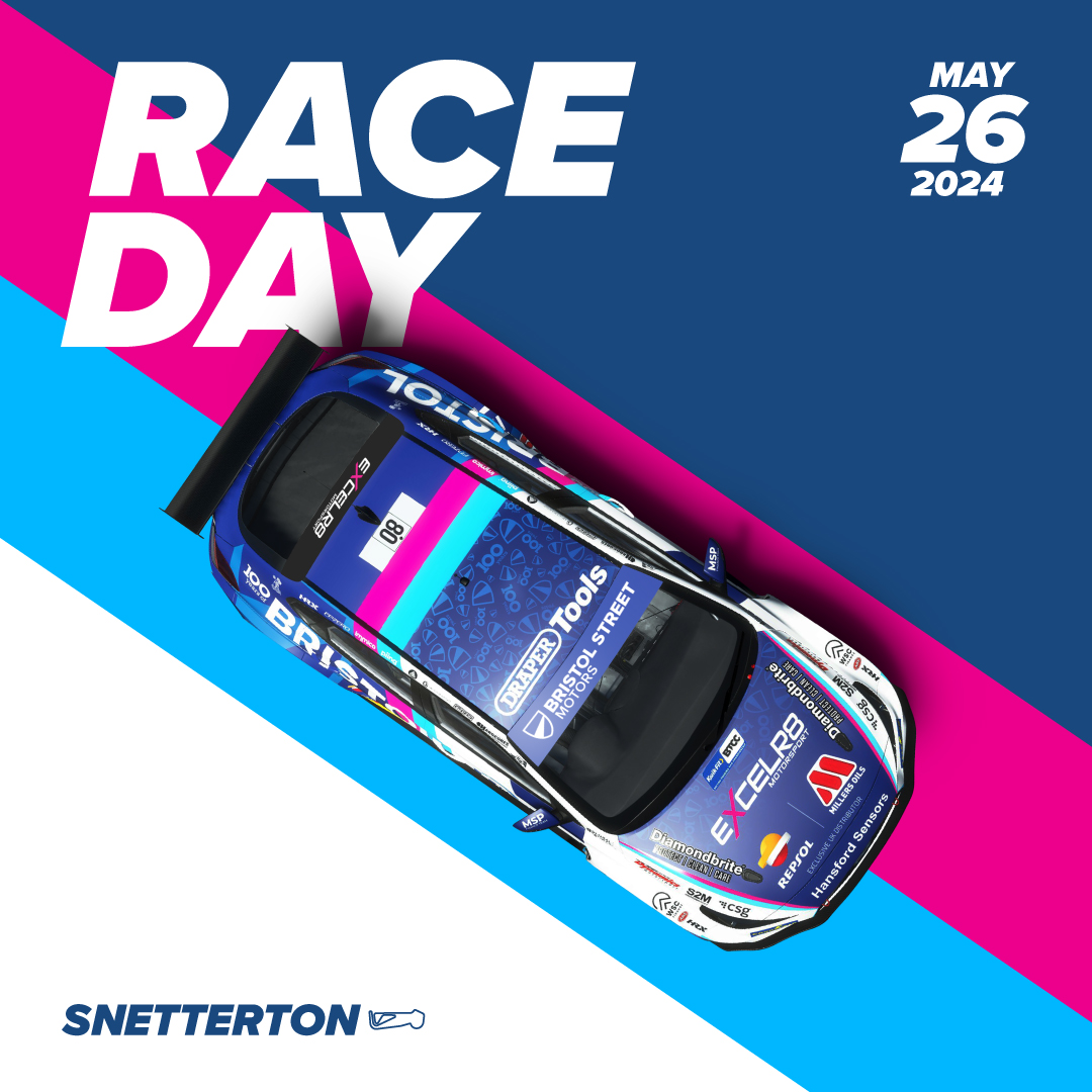 🏁 IT'S RACE DAY 🏁 We're ready for another day of action as @Excelr8M take on Rounds 7, 8 and 9 of the @BTCC Championship at @SnettertonMSV! Don't miss any of the action by following along on ITV4, TikTok or checking TSL 📲 #BristolStreetMotors #EXCELR8 #BTCC #Snetterton