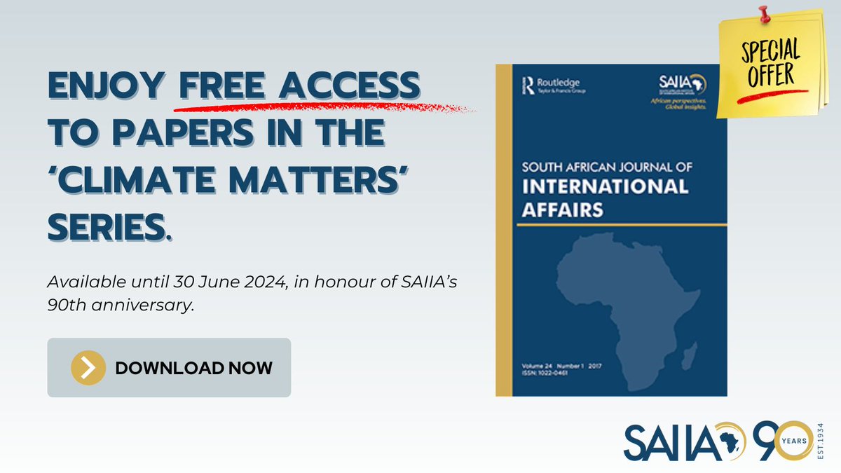 📢 Enjoy FREE access to @SAIIAJournal's 'Climate Matters' series, courtesy of @TandF_Africa. Explore the articles available ⤵️ tandfonline.com/journals/rsaj2…