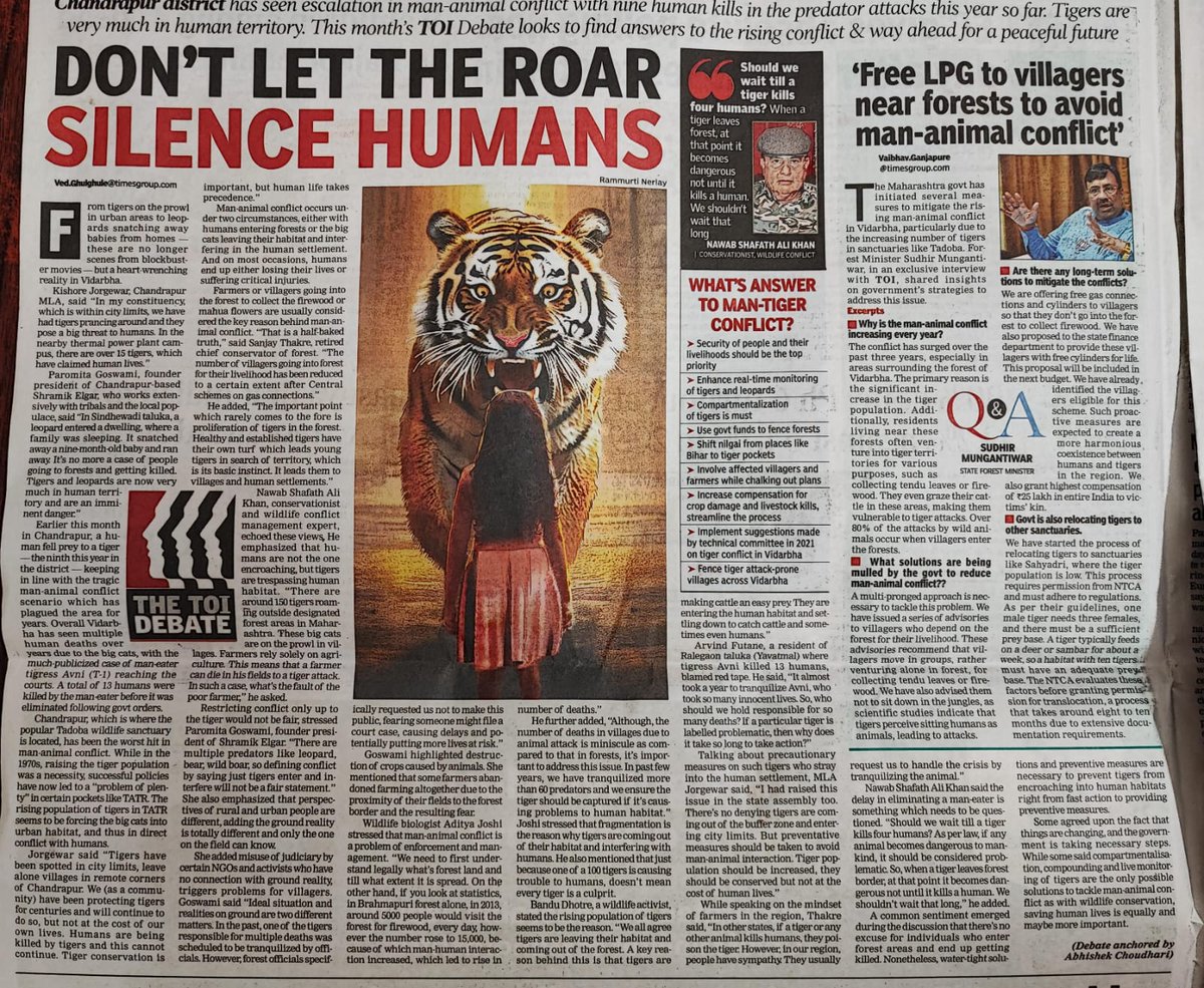 Highly alarmist headline. Tiger attacks outside forest areas are much under control. It is when humans enter forests then the trouble begins. @TOI_Nagpur surely the story paints tigers in a negative light. Intent???? #savethetiger #saveforests @AUThackeray @moefcc