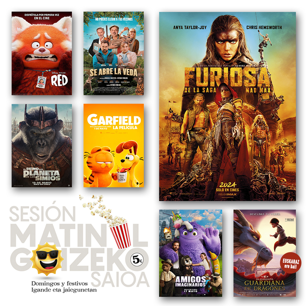 ¡Empieza el domingo con energía gracias a nuestras matinales 💪🏻!
💥 #Furiosa
🦊 #Red
🐗 #SeAbreLaVeda
🐵 #ElReinoDelPlanetaDeLosSimios
🐱 #GarfieldLaPelícula
🦄 #AmigosImaginarios
🐉 #GuardianaDeDragones (#Euskaraz!)
Entradas 🎟️: ow.ly/nhTJ50RTSyl