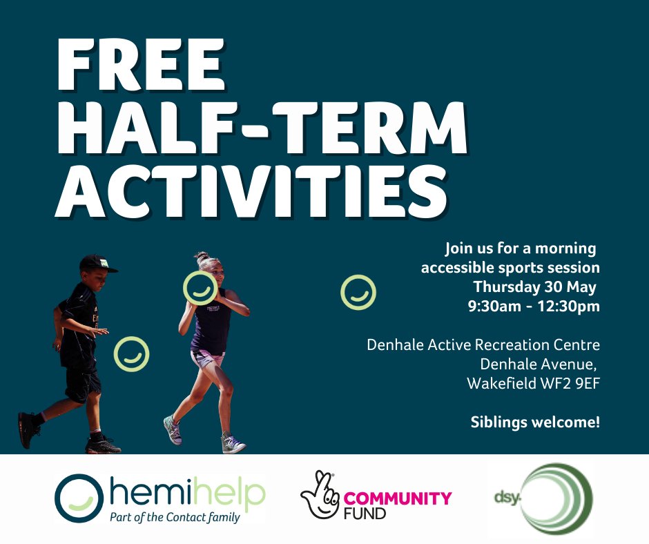 HemiHelp are running half-term activities especially for families with disabled children, in Wakefield, Yorkshire. To sign up, find out more about HemiHelp, and other events for children with hemiplegia here: ow.ly/I60R50RP1TJ