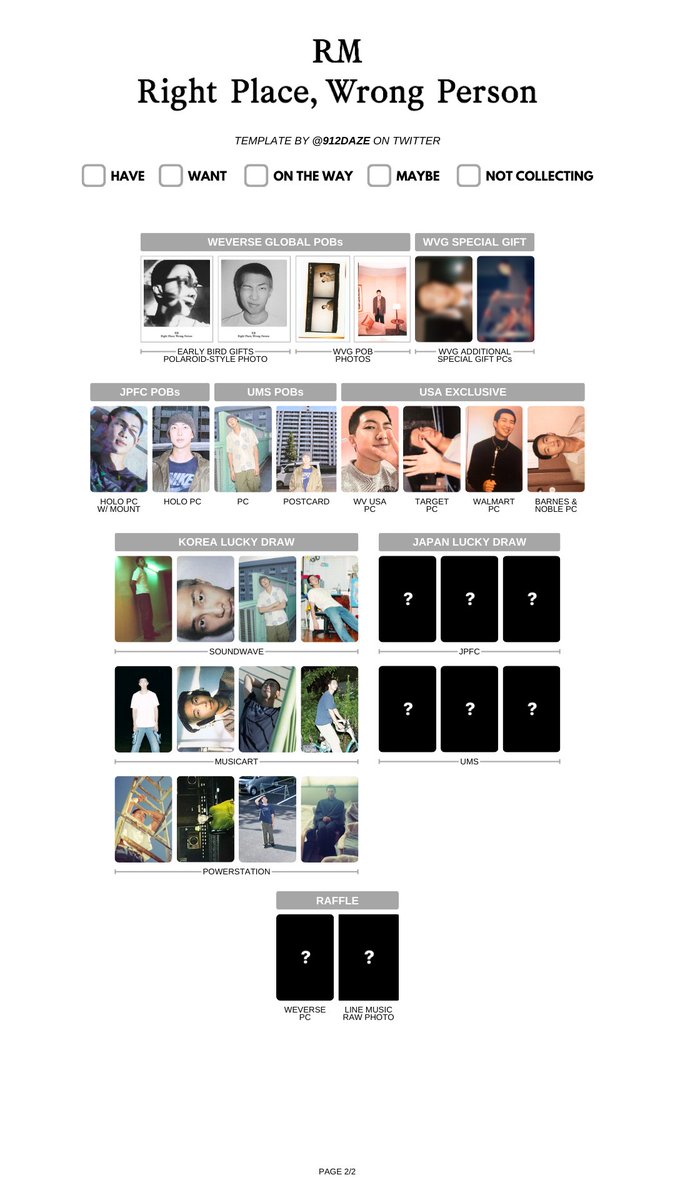 BTS RM NAMJOON SOLO ALBUM RIGHT PLACE WRONG PERSON PHOTOCARD