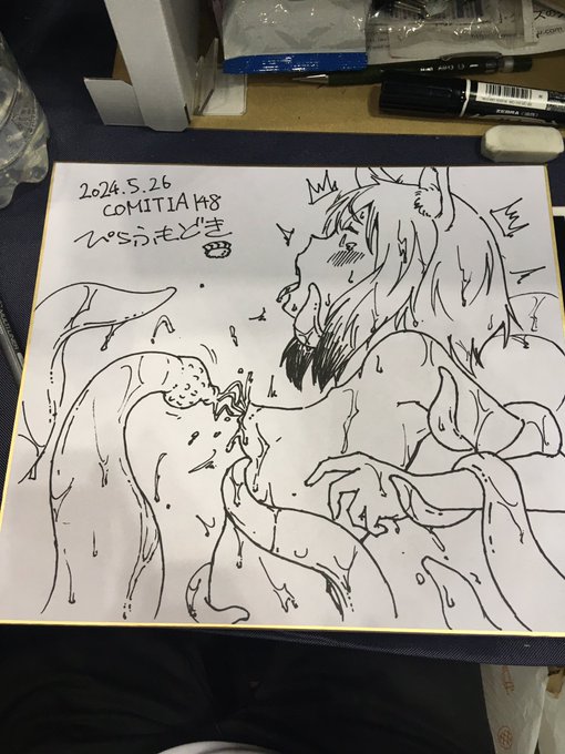 ニプルファック描いてくださいってリクエスト頂いて嬉しくなったスケブ色紙 