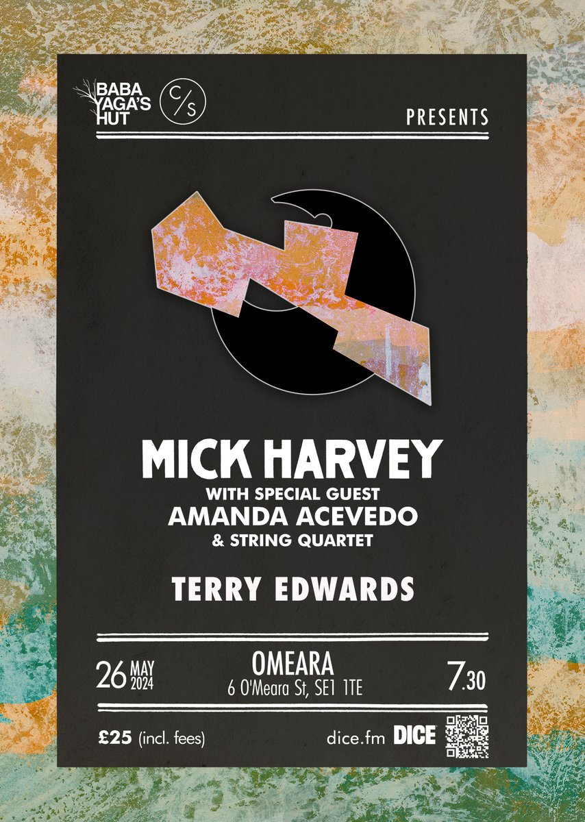 Tonight we are @OmearaLondon for Mick Harvey + String Quartet & Amanda Acevedo + @TerryEdwardsEsq Doors 7:00 Terry - 7:45 Mick - 8:40 Tickets available in advance or on the door. dice.fm/event/ydl8r-mi…