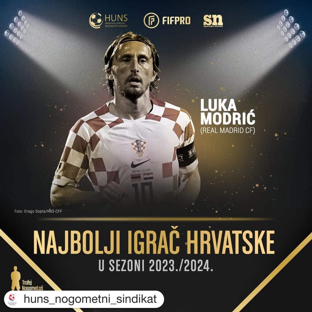 U izboru Nogometnog sindikata, @lukamodric10 po 12. put je osvojio nagradu za najboljeg hrvatskog nogometaša! 🇭🇷🔝 🔸 Bruno Petković najbolji igrač u @SuperSportHNL 🔸 Martin Baturina najbolji mladi igrač u @SuperSportHNL 🔸 Dominik Livaković najbolji hrvatski vratar 🔸