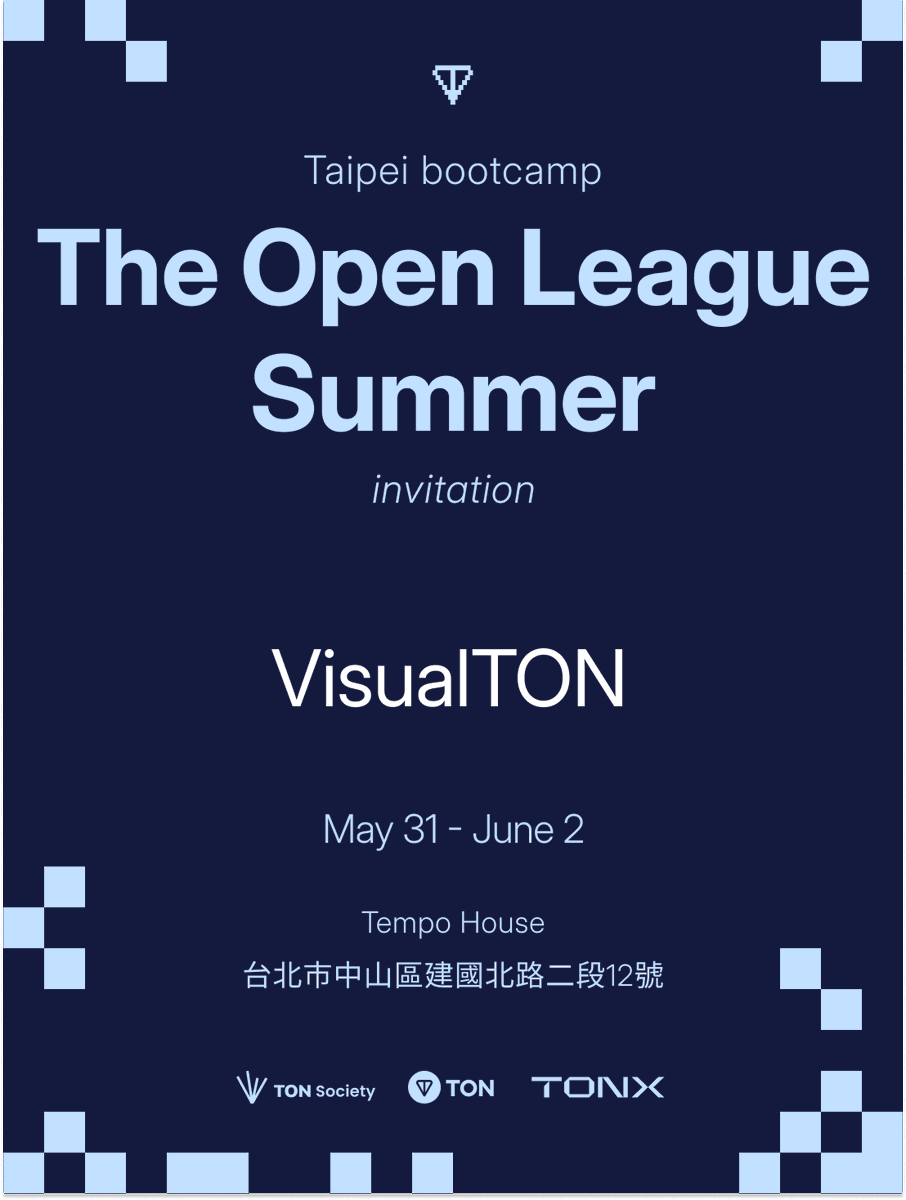 blockxight's tweet photo. 謝謝 @TONX_studio 的邀請，我們將於 The Open League Summer : Taipei Bootcamp 和大家分享我們的 Project : VisualTON ，以及參加 @TONHackerHouse 的心得！

活動將於 5/31 ~ 6/2 在 Tempo House 舉行，歡迎大家下週一起來共同交流，一起探索 TON 💎💎💎

活動連結：https://t.co/t3LzAhwXkA https://t.co/r9RUCqqJhB