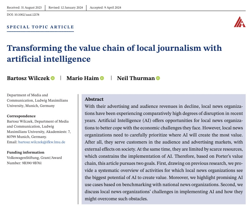 New #openaccess article by @BartoszWilczek, @DrFollowMario, and I in @RealAAAI's 'AI Magazine'. Part of a special issue on 'AI and the News' edited by @NDiakopoulos, @NHelberger, Andreas L Opdahl, and @RTroncy. Thanks to @VolkswagenSt for funding.

onlinelibrary.wiley.com/doi/10.1002/aa…