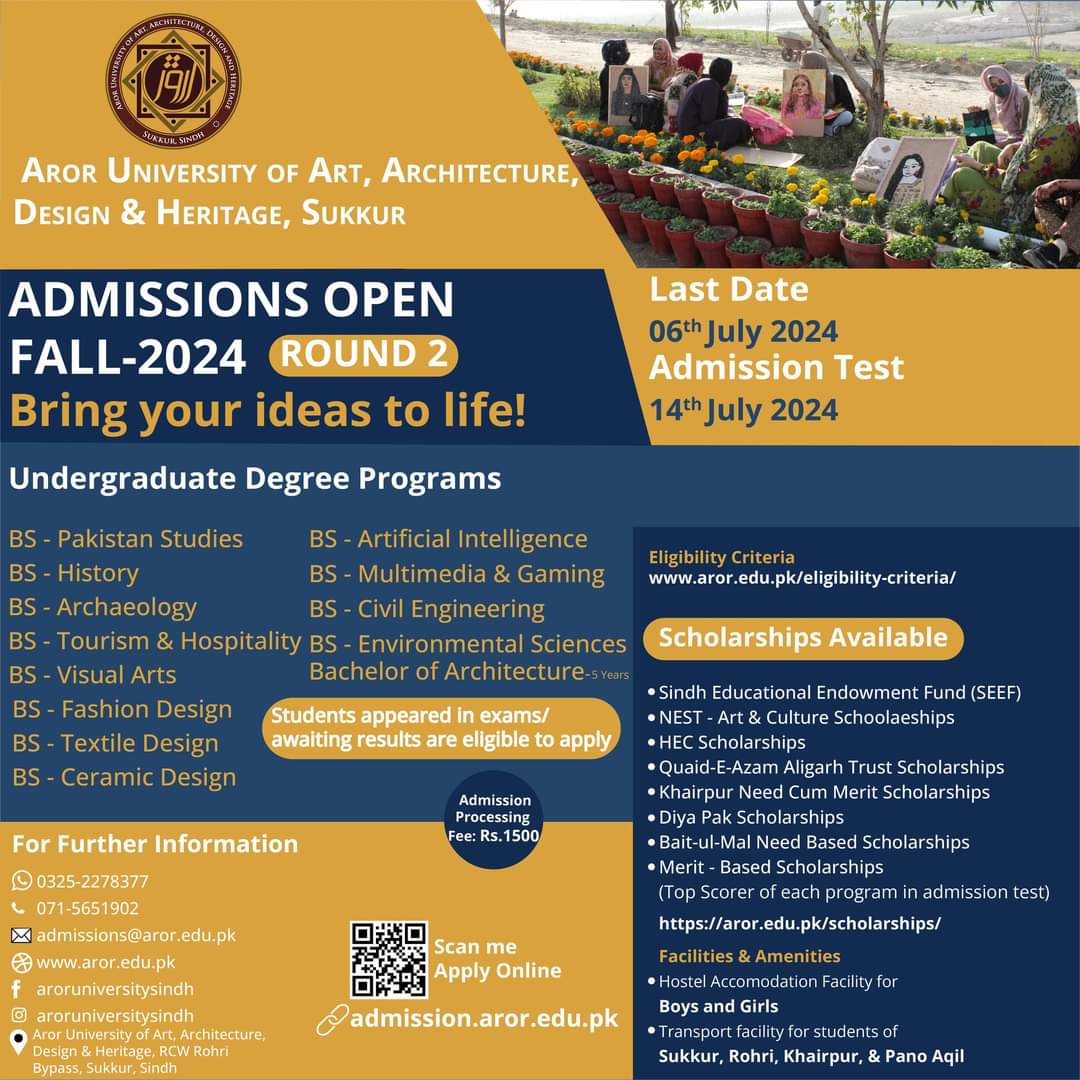 #Admissions open for Fall 2024 at #Aror #University, #Sukkur.

For more details: admission.aror.edu.pk