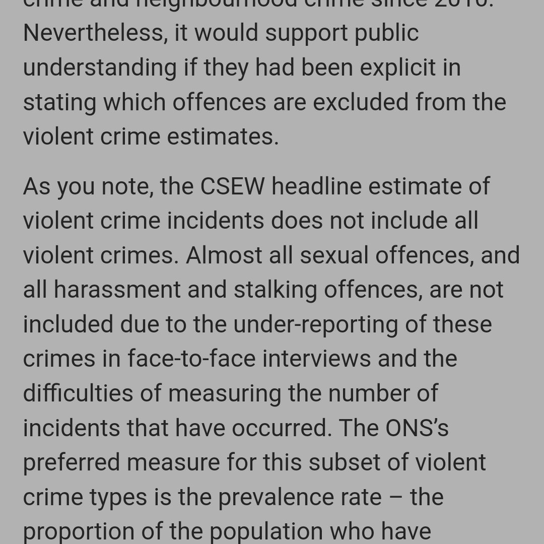 While James Cleverly tries to trumpet violent crime data just be clear that they are ignoring sexual crimes, stalking etc to get those figures. Here is what statistics authority said this week. uksa.statisticsauthority.gov.uk/correspondence…