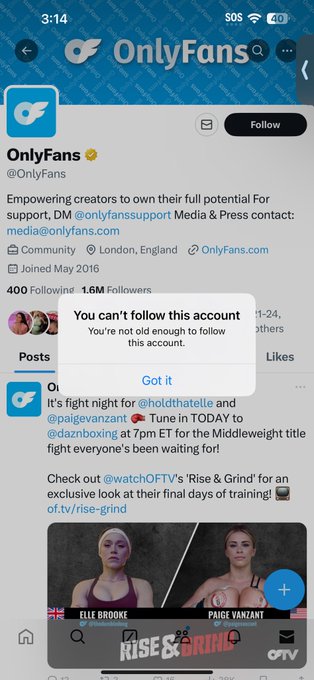 I&rsquo;m gonna need to find out what setting they used to block people from following. I&rsquo;m assuming the age