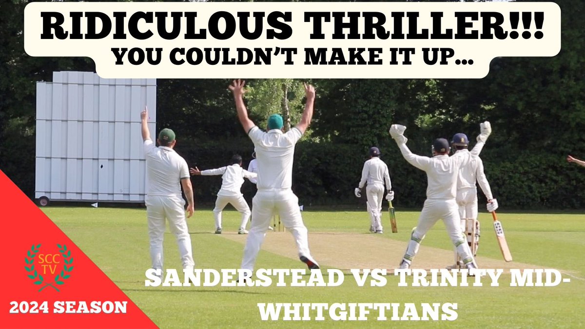 Sanderstead CC (@sandersteadcc) on Twitter photo Yesterday’s local derby <a href="/SurreyChamp/">AJ Sports Surrey Championship</a> 1st XI match vs <a href="/TMWCC/">Trinity Mid-Whitgiftian CC</a> was insane! Highlights best watched from behind a sofa:
🎥 youtu.be/8lxhDlGHxTk
#cricket #thriller #highlights Yesterday’s local derby <a href="/SurreyChamp/">AJ Sports Surrey Championship</a> 1st XI match vs <a href="/TMWCC/">Trinity Mid-Whitgiftian CC</a> was insane! Highlights best watched from behind a sofa:
🎥 youtu.be/8lxhDlGHxTk
#cricket #thriller #highlights