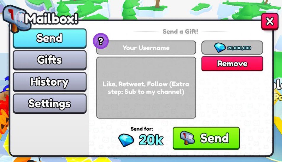 20 MILLION GEMS Giveaway

Steps:
- Follow Me
- Like (❤️) & Retweet (🔁)
- Comment Your 'Roblox' User.

Extra entry:
- Subscribe to my channel
youtube.com/@RanVibez 

Ends 28th May

#roblox #robloxgiveaway #petsimulator99 #petsim99 #petsimulator #robloxart #petsimgiveaway