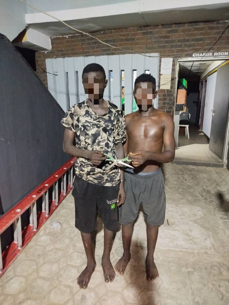 A 34-year-old man challenged two young men stealing roofing sheets from an uncompleted building. The young men, Abubakar Haruna, 20 and Mohammed Abdullahi, 18 attacked him viciously with a pair of scissors. He died from his injuries. Read more at gazettengr.com/police-arrest-… Before