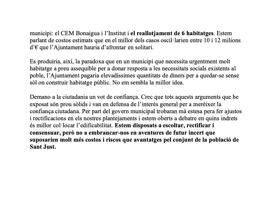 PSC Sant Just (@pscsantjust) on Twitter photo PRESERVEM LA VALL, RECUPEREM LA RIERA I FEM HABITATGE PÚBLIC, MOLT HABITATGE PÚBLIC.
Aquests dies ha ressorgit amb força el debat respecte què cal fer al voltant de la Bonaigua.
M’agradaria poder-vos exposar la posició de l’Ajuntament.
<a href="/joanbasaganyas/">Joan Basagañas</a> PRESERVEM LA VALL, RECUPEREM LA RIERA I FEM HABITATGE PÚBLIC, MOLT HABITATGE PÚBLIC.
Aquests dies ha ressorgit amb força el debat respecte què cal fer al voltant de la Bonaigua.
M’agradaria poder-vos exposar la posició de l’Ajuntament.
<a href="/joanbasaganyas/">Joan Basagañas</a>