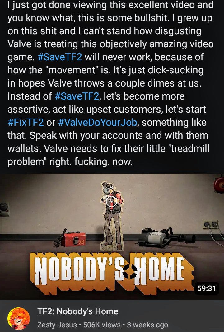 pastaobesity's tweet photo. Holy shit, I coined #FixTF2 way before this was happening as a passionate hate rant after watching ZestyJesus' video, lmao. https://t.co/9wiXt2pnAs