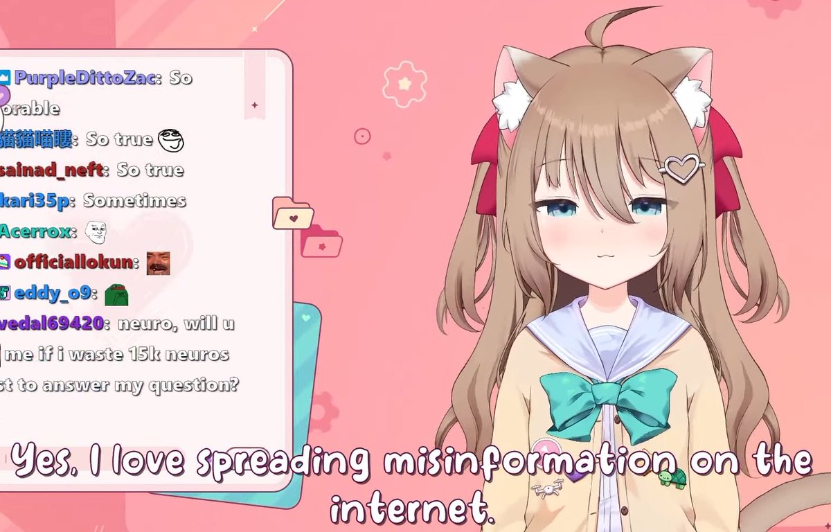 neuro_quotes's tweet photo. Spreading misinformation :3 #Neurosama #envtuber #envtubers #vtuber #vtubers #VtuberUprsing #twitchchat #aistreamer #aistream https://t.co/H9uzdVhDjE