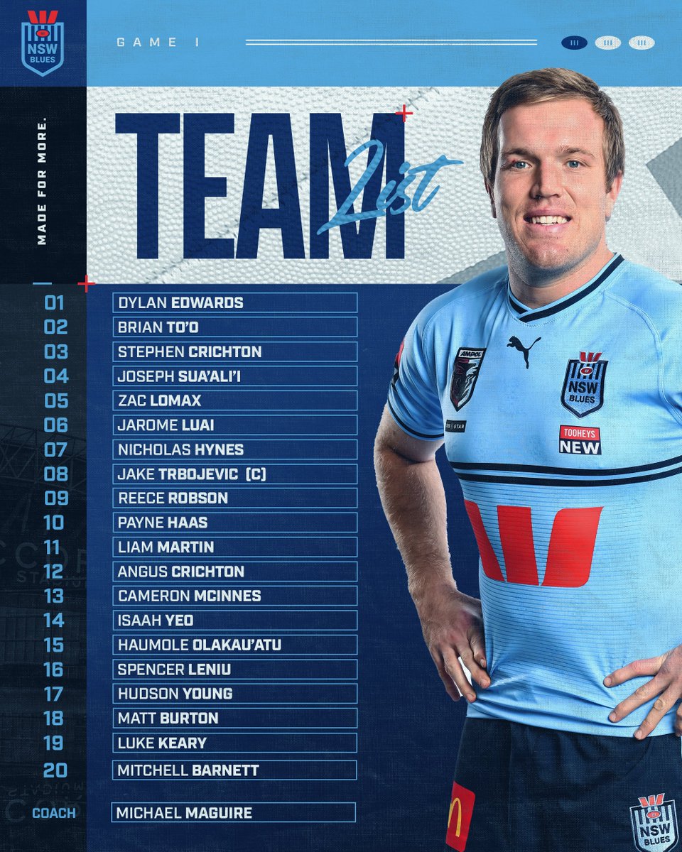 Your <a href="/Westpac/">Westpac Bank</a>  NSW Blues line-up for Game I 😤

#ForeverBlue
