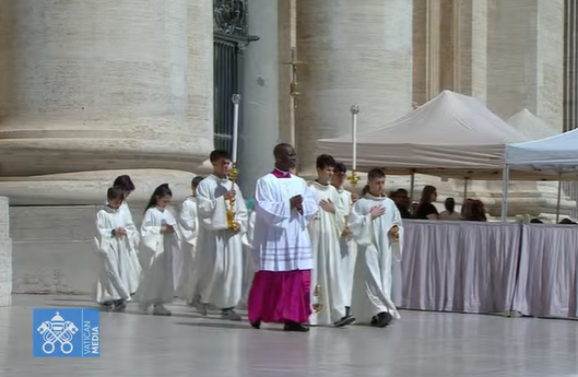 Children take an active part in today's Mass for World Children's Day in St. Peter's Square with Pope Francis as they are part of the chorus, altar servers, do the readings.