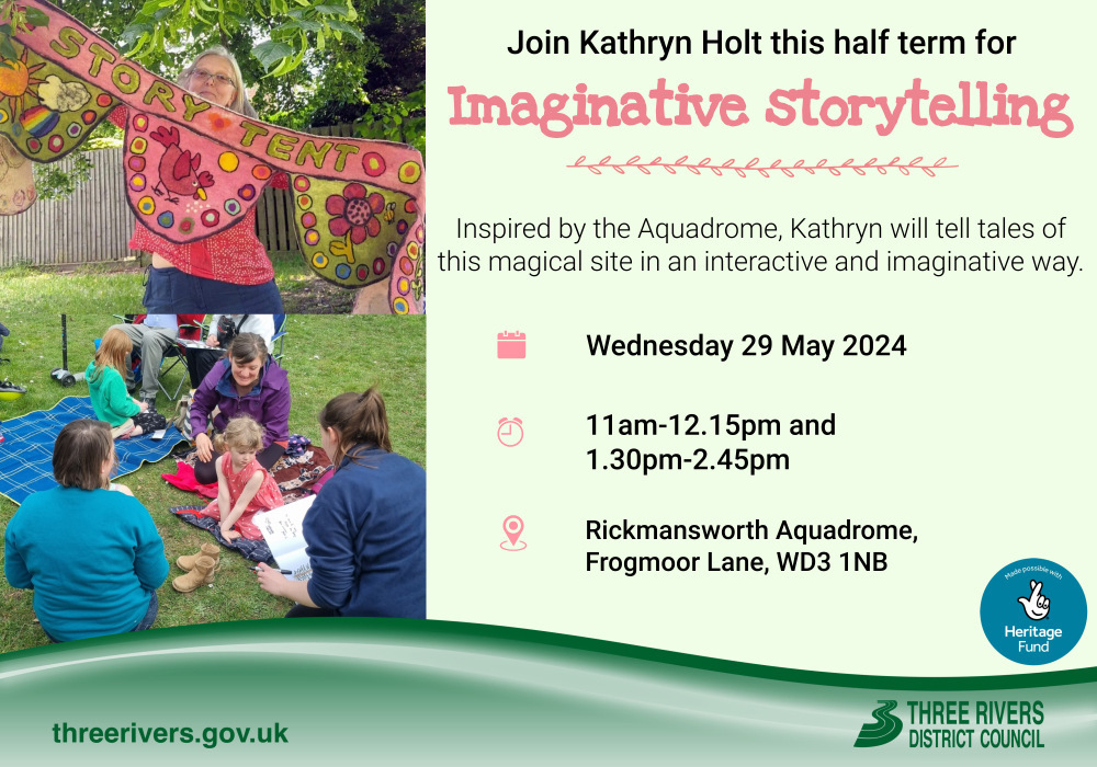 Join us this #halfterm for a magical and memorable journey! 📚✨

🐛Storyteller Kathryn will lead a story where children will learn more about the Aquadrome and how to protect it for the future. 🌳

#ThreeRivers #NationalLottery @HeritageFundUK @RickyWaterTrust @Colne_Valley