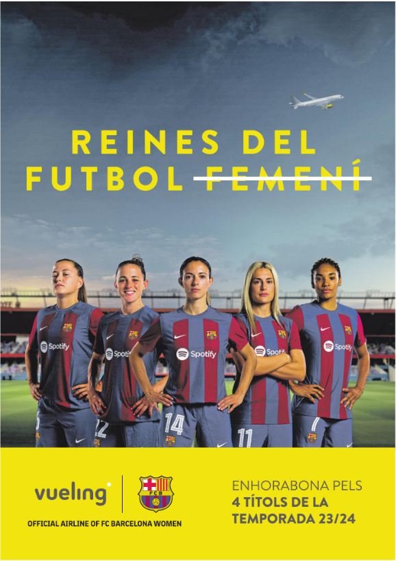 DSaura's tweet photo. Hilo de anuncios en la prensa escrita felicitando al @FCBfemeni 
Empezamos con Vueling, línea aérea oficial del Barça Femenino https://t.co/xsCoDk9IWD
