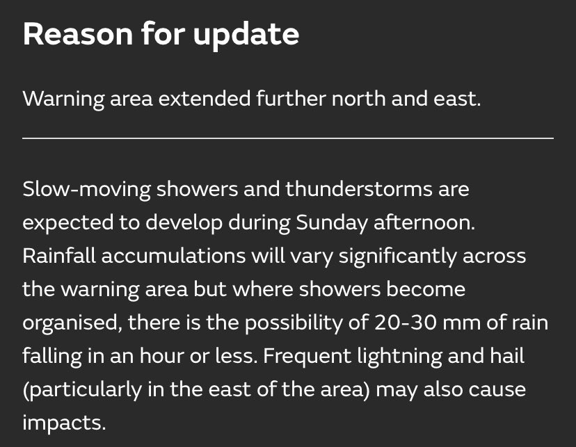 ⚠️ Updated @metoffice warning issued for heavy showers or thunderstorms in Northamptonshire this afternoon/evening.