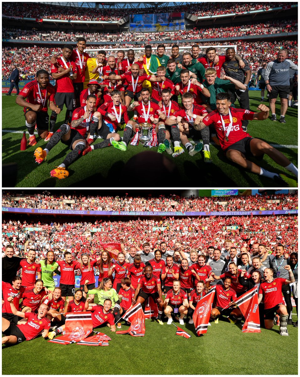 2️⃣0️⃣2️⃣4️⃣: the year Wembley turned RED 🏆❤️ Men's #FACup winners 🤝 #WomensFACup winners #MUFC || #MUWomen