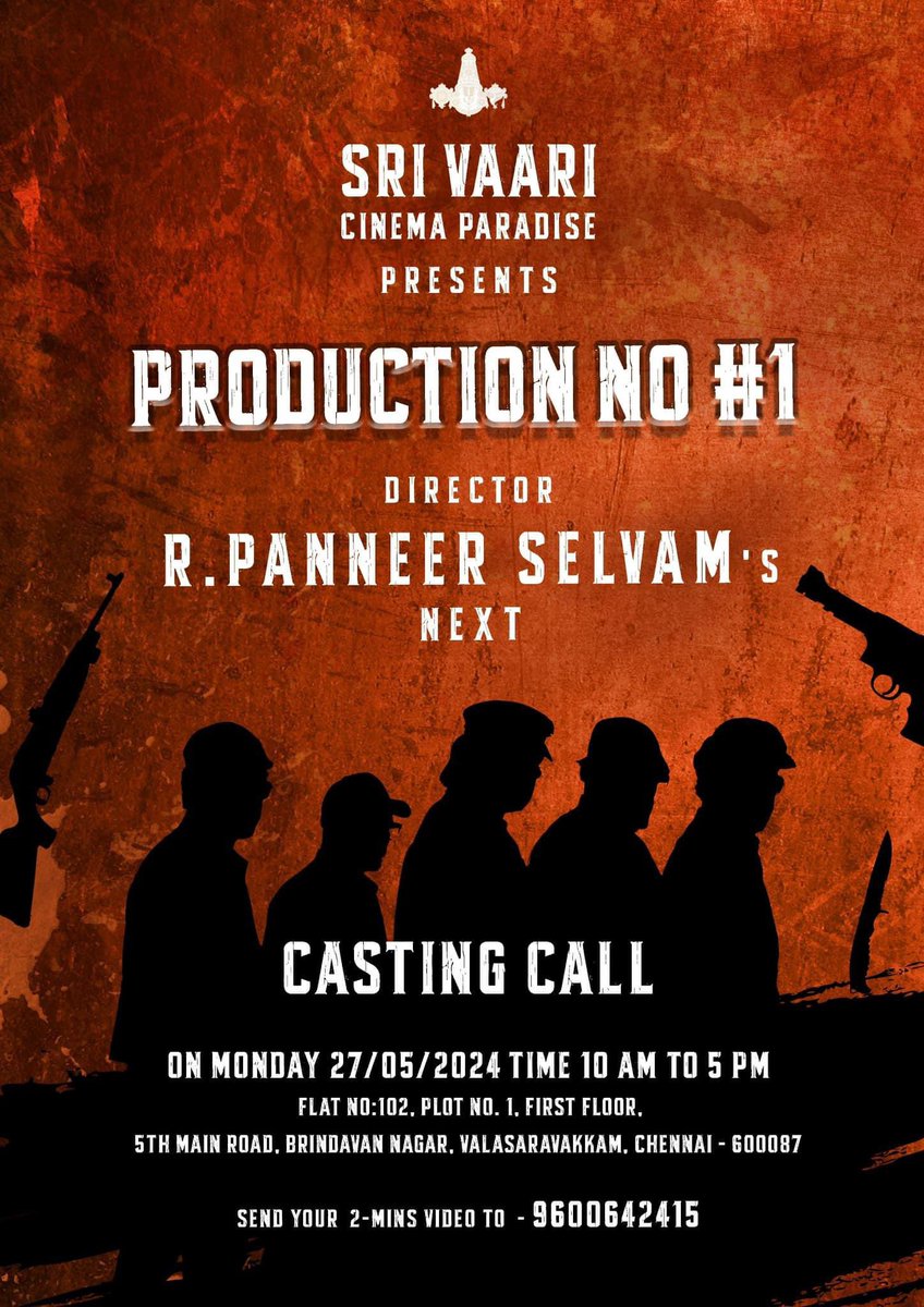 #CastingCall for #Renigunta Director’s Next. Audition on Monday(May 27) Time : 10am to 5pm Address : Flat No 102 Plot No 1 First Floor, 5th Main Road, Brindavan Nagar, Valasaravakkam, Chennai - 87. #TamilCinema #TamilActors #AuditionCall #WantedActors