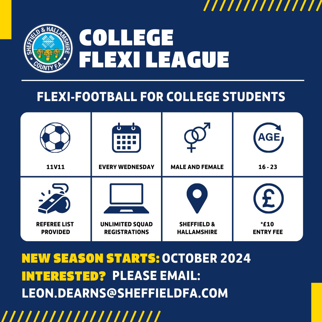 Want to join our College Flexi League? ⚽ Designed to fit around your studies, this is football at a time and place to suit you! Join now in time for the 2024/25 season ⤵️ bit.ly/4ayC5yO