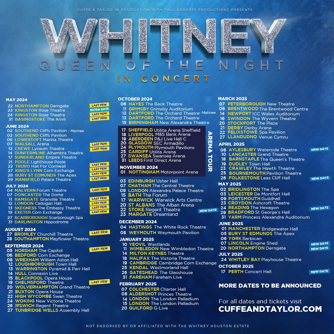 👑2-4-1 tickets👑 🎶Whitney - Queen of the Night🎶 📍Various venues 🎟️>>> bit.ly/3DWrihN T&C's apply.