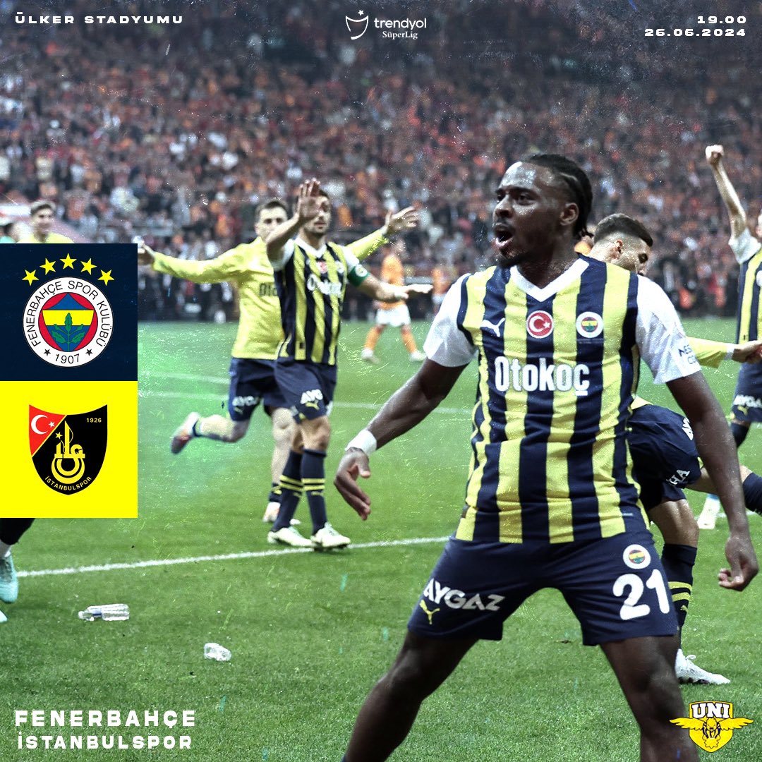🔥 #FenerinMaçıVar 🏆 Trendyol Süper Lig 38. Hafta 🆚 İstanbulspor 🕖 19.00 📍 Ülker Stadyumu 📲 #FBvİST