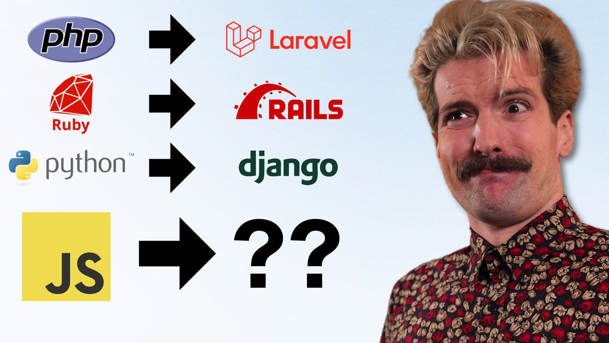 theo's tweet image. Why don't we have a Laravel for JavaScript? It's a complicated topic, so I finally sat down and broke it down in a video