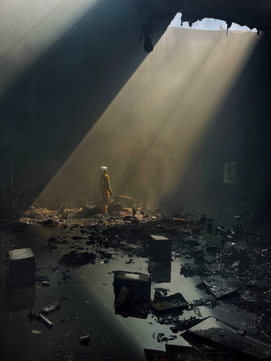 Instead of a thousand words.

"This photo was taken by one of the firefighters of the Dnipropetrovsk region as they extinguished a fire after a Russian strike.  A huge hole in the ceiling was left by a Russian drone.  This "hole" is now in the hearts of each of us.  This is the