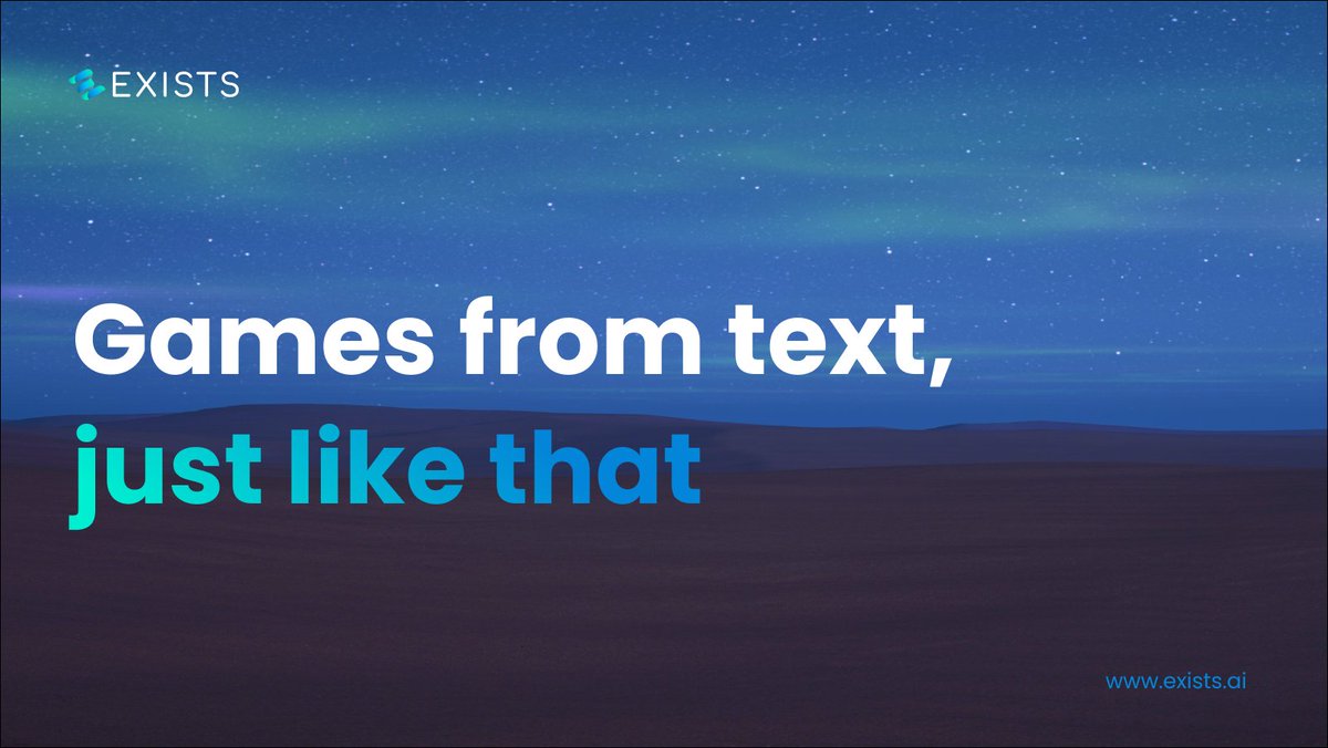 Write a story and watch it become a game in minutes. How cool is that? 🚀

With our advanced generative AI, your words can turn into awesome gaming experiences, just like that! 

#TextToGame #AI #AITools #AIGameDev #Innovation #GamingTech #GameOn #Exists