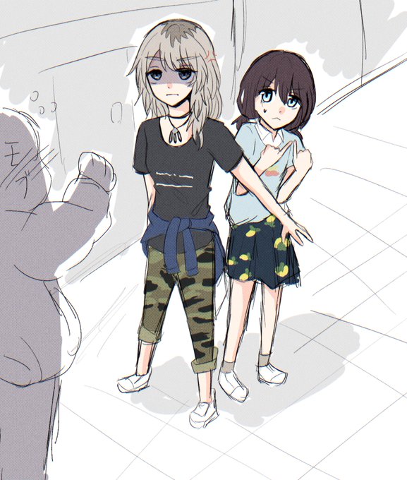 「2girls clothes around waist」 illustration images(Latest)
