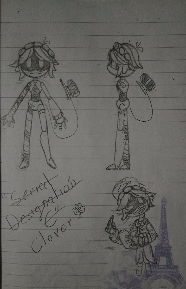 A wip of my Murder Drones OC: Serial Designation C ! (Aka: Clover)
More lore and draws abt them later... Need to figure out how to draw digital 
Also they are non binary, since female DD feet are pointy and male are big i tried to make it different...