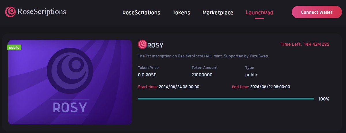#ROSY now is 100% minted on <a href="/rosescriptions/">Rosescriptions</a> 
The #Inscriptions will be distributed soon and start trading. 
#bringmeme2oasis <a href="/OasisProtocol/">Oasis</a>