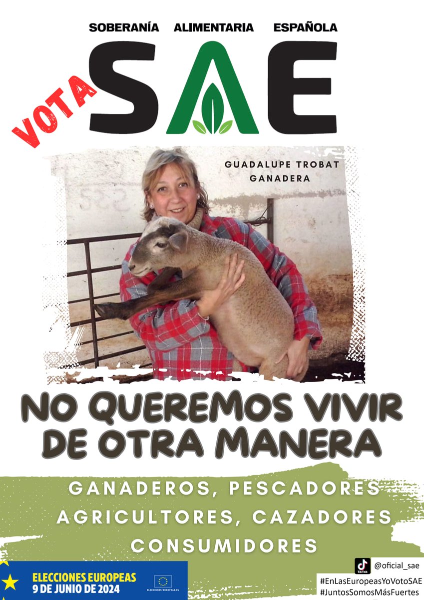 Guadalupe Trobat Giménez, ganadera de ovino, pide desde #LaCarolina de #Jaén el voto para #SoberaníaAlimentariaEspañola #PorLaUniónDelCampo #JuntasSomosMásFuertes #VotaSAE por la supervivencia de las zonas rurales y la seguridad y salud alimentarias #EnLasEuropeasYoVotoSAE
