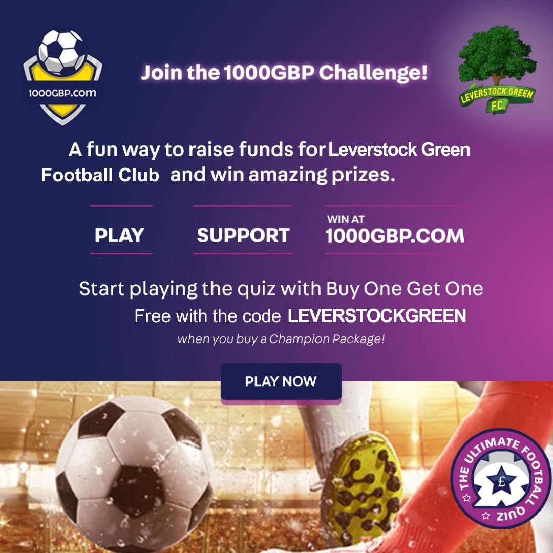 Leverstock Green F.C. has joined up with @1000GBP It's a fun football quiz where you can win cash prizes and make money for your club! Sign up at 1000GBP.com and get 3 free questions!