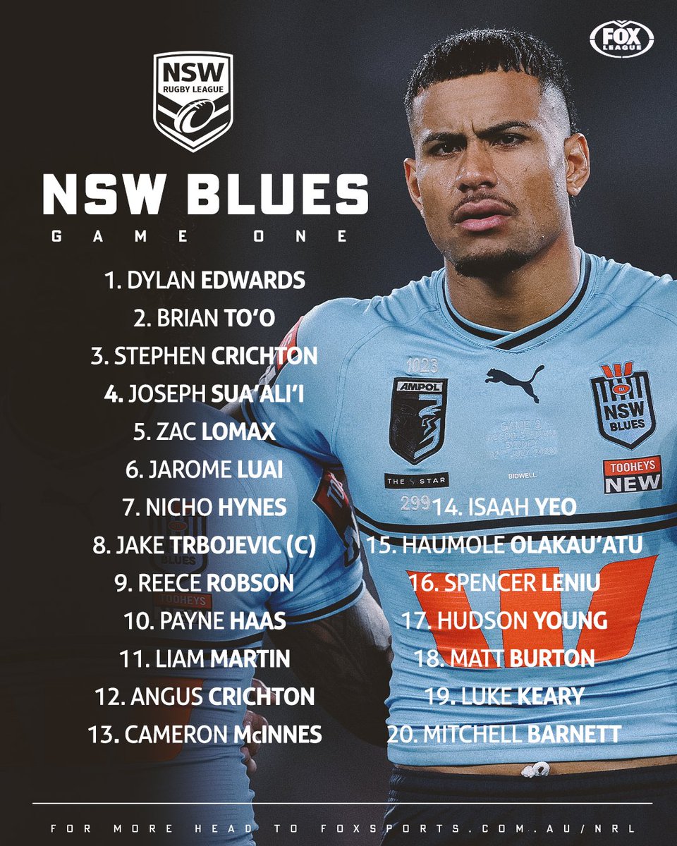 Maguire's NSW Blues squad for the series opener 🙌

What changes would you make?

BLUES TEAM CONFIRMED 👉 bit.ly/3KeWw9B