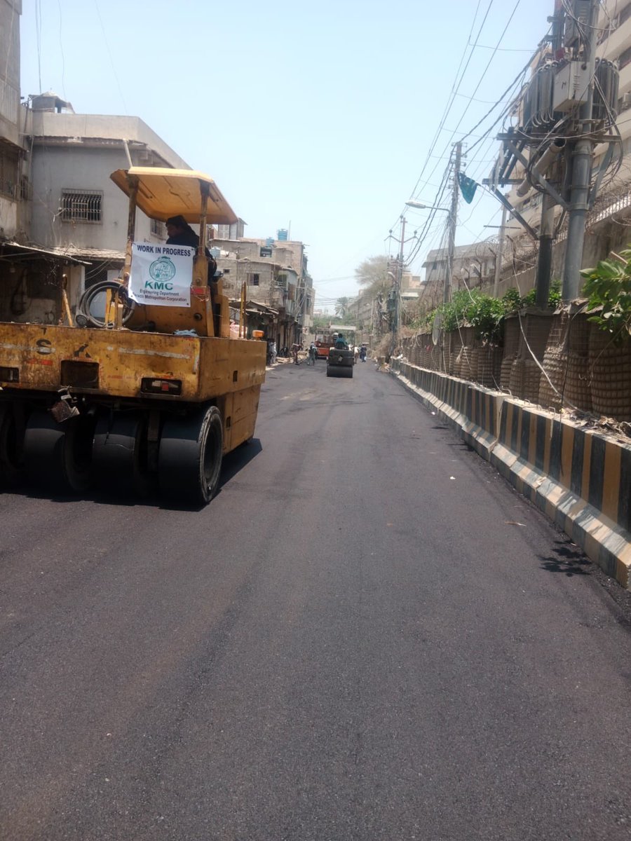 Road rehabilitation work is being carried out by KMC around the internal streets of Burns Road #KarachiWorks