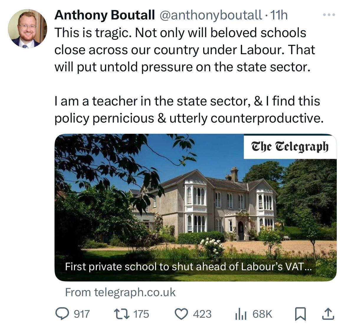 Congratulations to the Telegraph for managing to find a private school that’s closing and attempting to to pin it on Labour🙄 But is it true that it’s closing under a Tory government because of a Labour policy that hasn’t happened yet? Here’s a little 🧵 You decide! 1/11