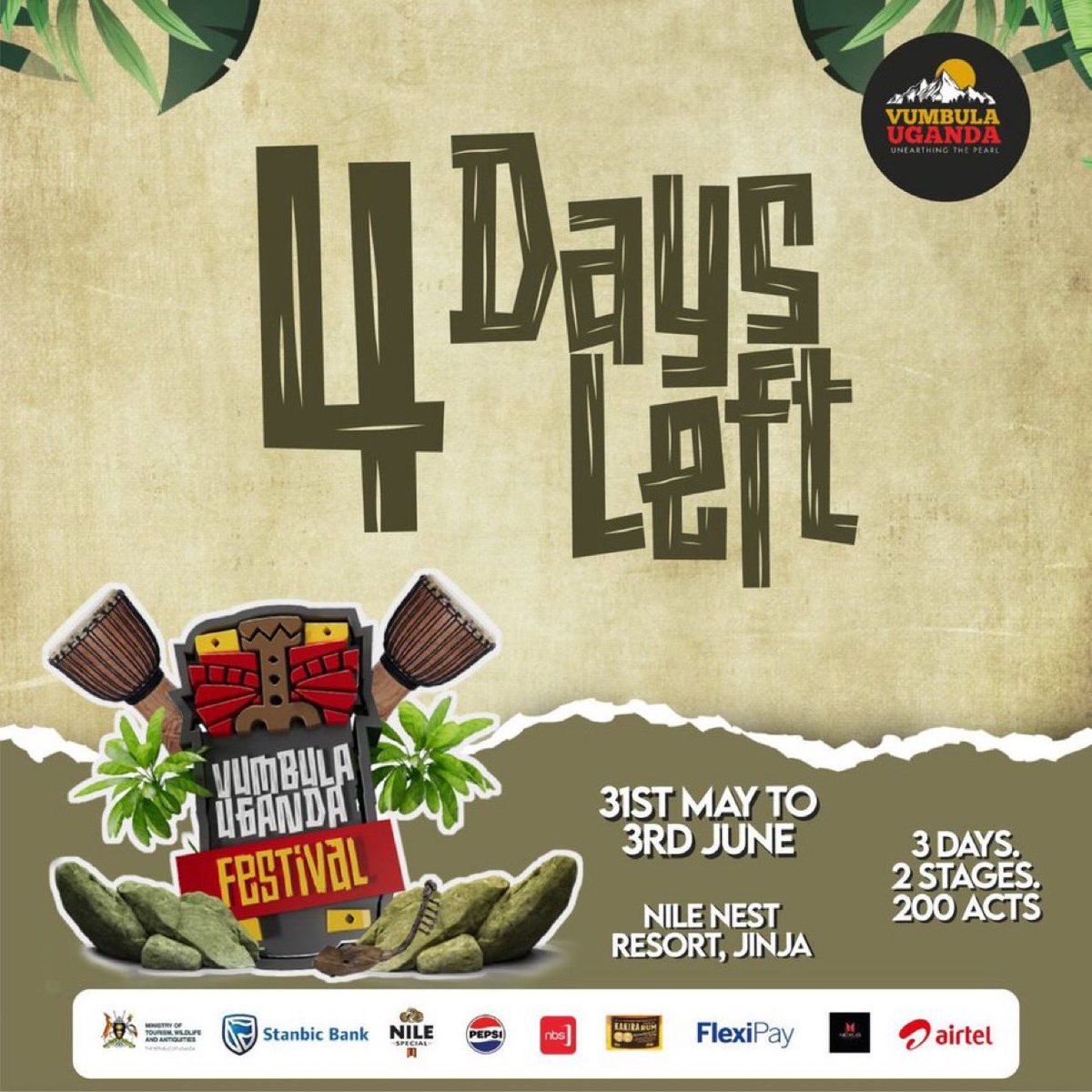 Only 4 days left until our next Vumbula adventure! 🥳🔥 Get your tickets for just 100k ugx for all 3 days. Don’t miss out on this edition! #VumbulaUgandaFestival