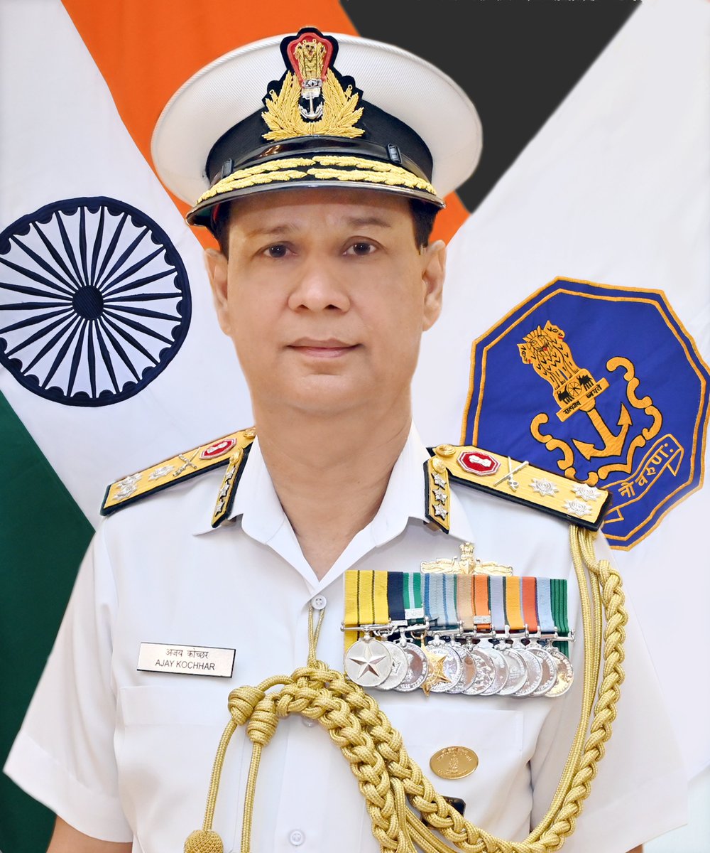 IN_WNC's tweet image. VAdm Ajay Kochhar, NM, AVSM assumed charge as the Chief of Staff #WNC on 25 May 24. A Missile and Gunnery specialist he has the distinction of commanding five warships, including #INSVikramaditya and was the commissioning CO of #INSTrikand. 
@SpokespersonMoD
@HQ_IDS_India