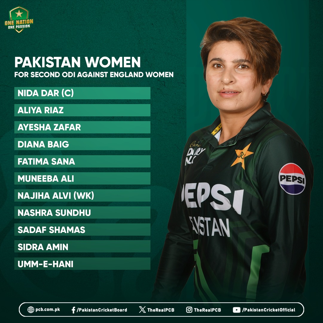 Pakistan's team for the second ODI 👇 #ENGWvPAKW | #BackOurGirls