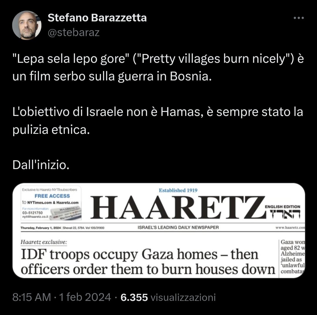 Israele 2020s è un copia incolla dalla Serbia degli anni '90: razzismo, fascismo, genocidio. E oggi come allora non fanno niente per nasconderlo.