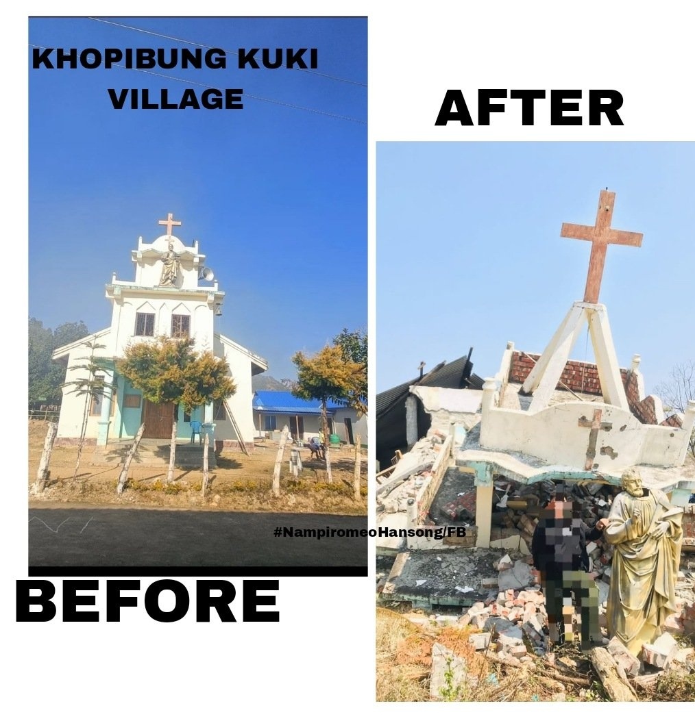 Thiswas really concerning. Holy places must remain safe no matter what. Khopibung #Kuki Village Bungpi Area #CatholicChurch Destroying By #Meiteis Along with Manipur State Govt #Olivia& #Florence from Khopibung Village ,the first week of May 2023, they were gang rape & killed