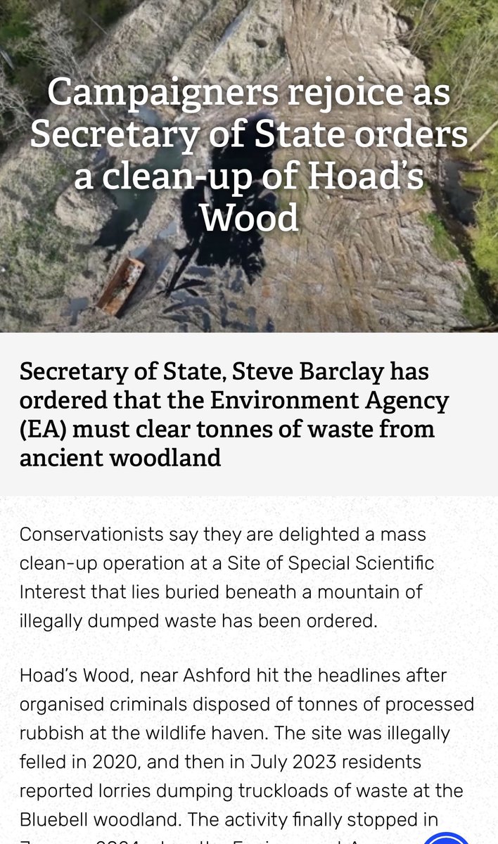 Still delighted that my question in the House of Lords has now resulted in a Ministerial Direction to the EA to set aside £15m to remove the illegally dumped waste in @rescuehoadswood #flytipping