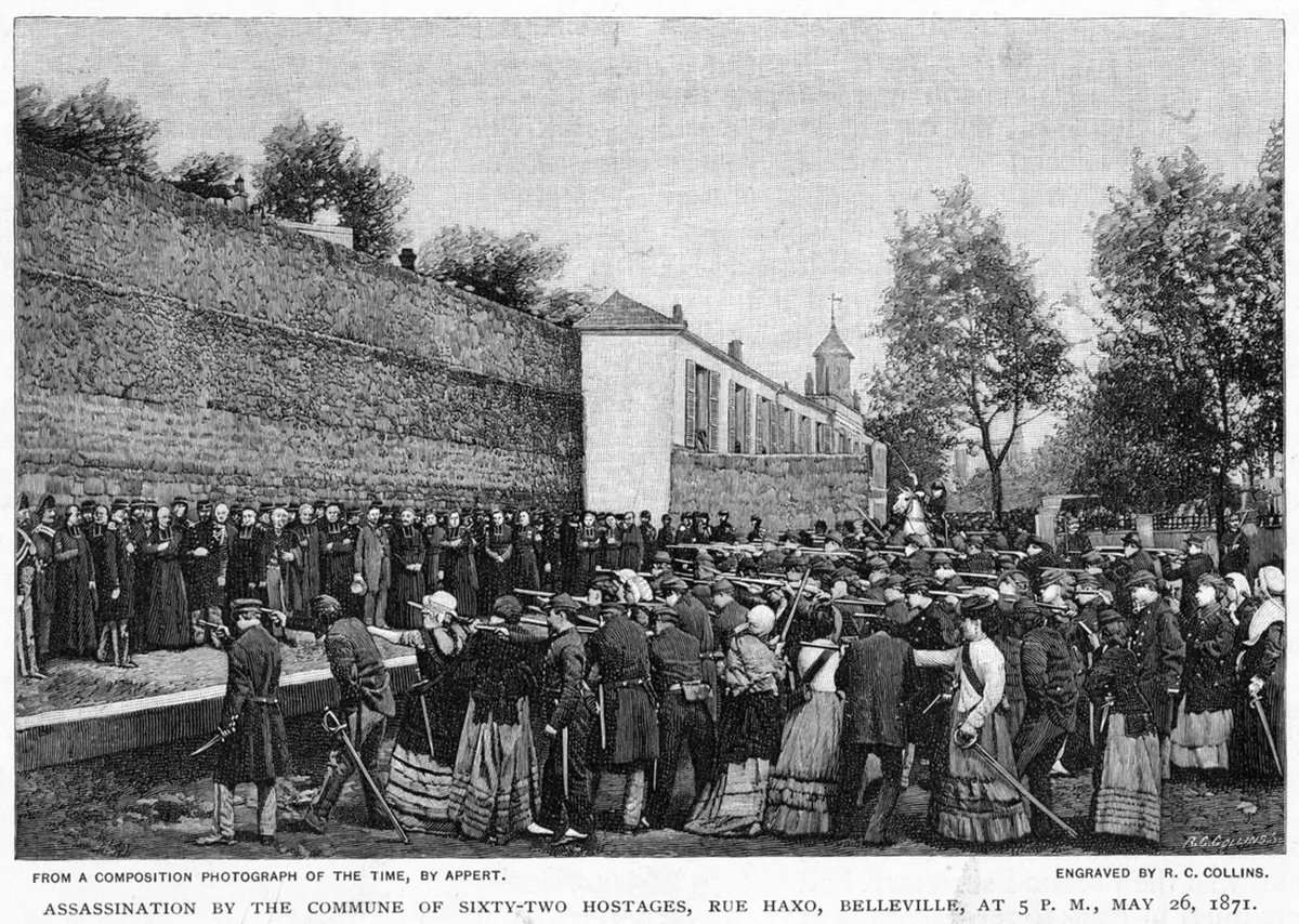 Il y a 153 ans jour pour jour, rue Haxo à Paris, 62 otages étaient massacrés par les communards. Parmi eux, 10 prêtres🧶⬇️